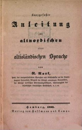 Kurzgefaßte Anleitung zur altnordischen oder altisländischen Sprache