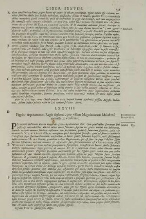 LXXVIII. Pippini Aquitanorum Regis diploma, quo villam Magnianacum Malastensi monasterio confirmat.
