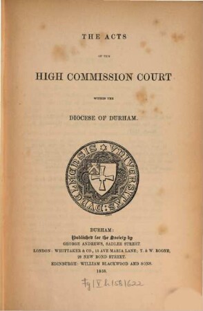 The acts of the High Commission Court within the Diocese of Durham