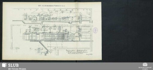 Zeichng. No. 13754. Papiermaschine mit Selbstabnahme von 2200mm beschnittene Arbeitsbreite für die Herren Fürth & Gellert, Pilsen