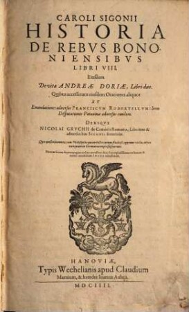 Caroli Sigonii Historia De Rebvs Bononiensibvs : Libri VIII