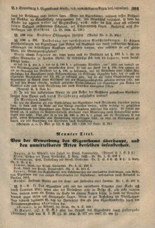 Neunter Titel. Von der Erwerbung des Eigenthums überhaupt, und den unmittelbaren Arten derselben insonderheit.