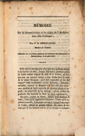 Mémoire sur la dénomination et sur les règles de l'architecture dite gothique