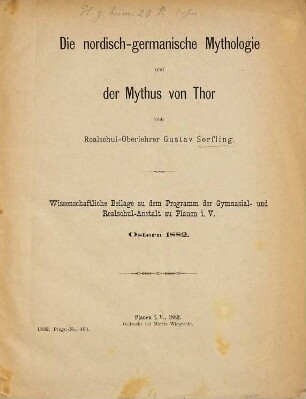 Die nordisch-germanische Mythologie und der Mythus von Thor