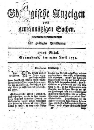 17tes Stück. Sonnabend, den 24ten April 1779.