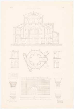 S. Vitale, Ravenna: Querschnitt, Grundriss, Details (aus: Altchristl. u. roman. Baukunst, hrsg. v. Zeichenaussch. d. Stud. d. TH Berlin, 1875)