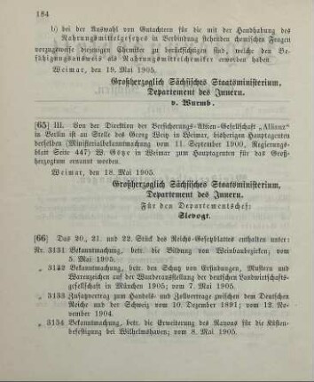 65. Ministerialbekanntmachung, betreffend Wechsel in der Hauptagentur der Versicherungs-Aktien-Gesellschaft "Allianz" in Berlin