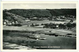 Diesbar. Blick auf Diesbar - Elbe mit Dampfer