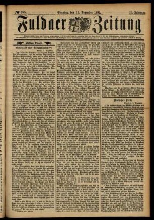 Erste Ausgabe vom Sonntag, den 11. Dezember 1892.