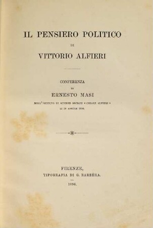 Il pensiero politico di Vittorio Alfieri : conferenza