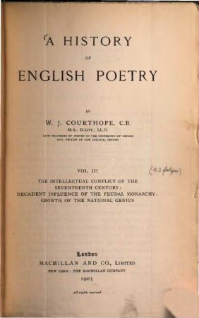 A history of English poetry, 3