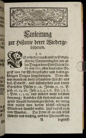 Einleitung zur Historie derer Wiedergebohrnen.