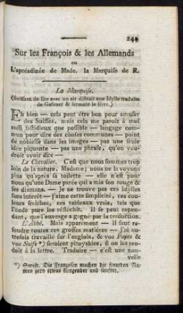 Sur les Francois & les Allemands ou L'aprésdinée de Made. la Marquise de R.