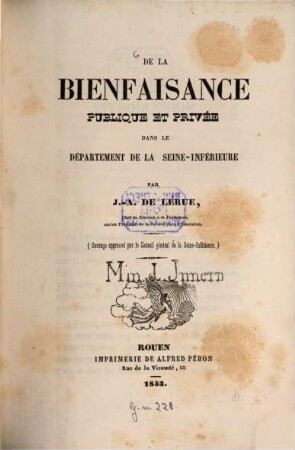 De la bienfaisance publique et privée dans le département de la Seine-Inférieure