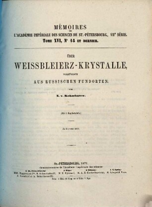 Über Weissbleierz-Krystalle, vorzüglich aus russischen Fundorten
