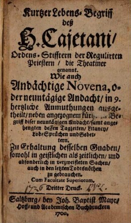 Kurzer Lebensbegriff des heiligen Cajetani