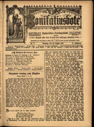 Erste Ausgabe vom Sonntag, den 28. August 1904.