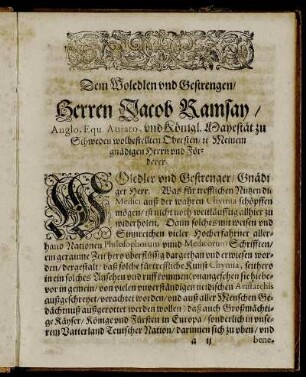 Dem ... Herren Jacob Ramsay ...