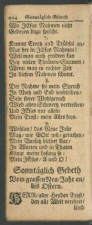 Sonntäglich Gebeth Vom grossen Neu-Jahr an/ bis Ostern
