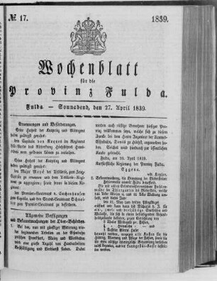 No. 17, Ausgabe vom 27. April 1839