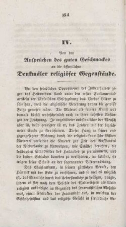 64-67 Von den Ansprüchen des guten Geschmackes an die öffentlichen Denkmäler religiöser Gegenstände