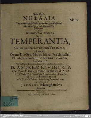 Disputatio ethica de temperantia