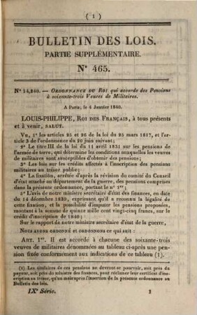 Bulletin des lois de la République Française. Partie supplémentaire. 17. 1840 = No. 465 - 495