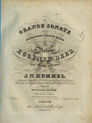 Grande sonate pour le pianoforte à quatre mains : oeuv. 92