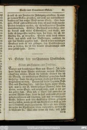 VI. Gebete bey verschiedenen Umständen.
