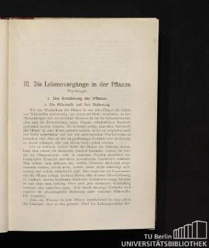 III. Die Lebensvorgänge in der Pflanze. Physiologie.
