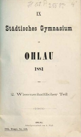 Schulnachrichten. 1880/81 = Jg. 9