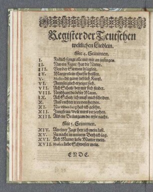 Register der Teutschen weltlichen Liedlein