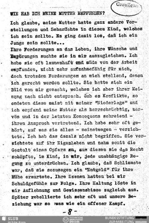 Wie hab ich meine Mutter empfunden