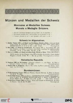 Münzen und Medaillen der Schweiz (Nr. 1-399)