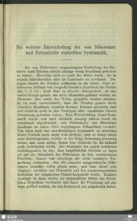 Die weitere Entwickelung der von Döbereiner und Pettenkofer erstrebten Systematik