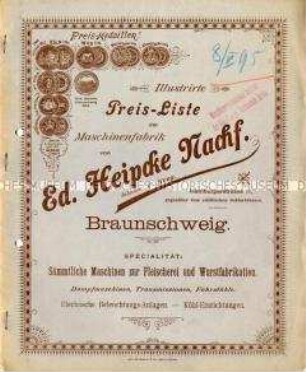 Preisliste über Maschinen zur Fleischerei und Wurstfabrikation