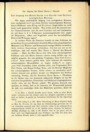 Der Abgang des Herrn Baron von Harold vom Berliner zoologischen Museum