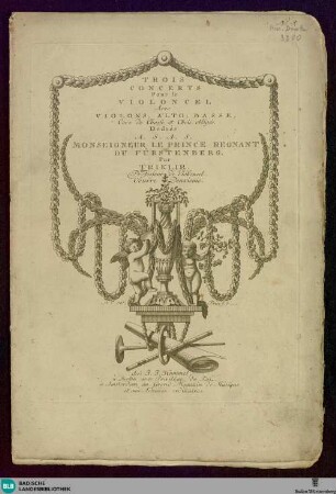 Trois concerts pour le violoncel : avec violons, alto, basse, cors de chasse et chois obligés; oeuvre deuxieme