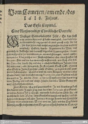 Das Erste Capittel. Eine Nothwendige Christliche Vorrede.