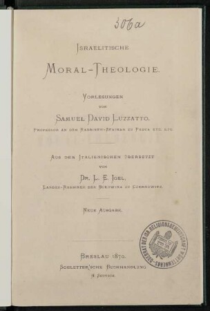 Israelitische Moral-Theologie : Vorlesungen