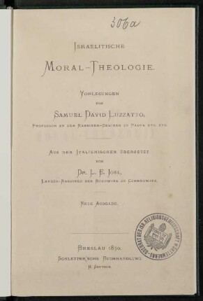 Israelitische Moral-Theologie : Vorlesungen