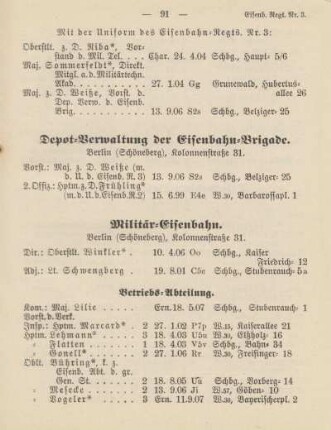 Depot-Verwaltung der Eisenbahn-Brigade ; Militär-Eisenbahn