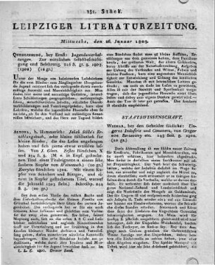 Quedlinburg, bey Ernst: Jugendunterhaltungen. Zur nützlichen Selbstbeschäftigung und Belehrung. 216 S. gr. 8. 1803. (1802 )