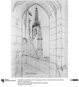 Durchblick vom Turmumgang auf Turm und Fiale des Doms zu Meißen