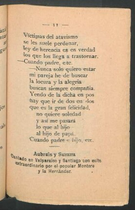 Aubrais y Susana : Cantado en Valparaíso y Santiago con éxito etraordinario por el popular Montero y la Hernández