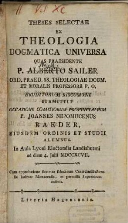 Theses Selectae Ex Theologia Dogmatica Universa