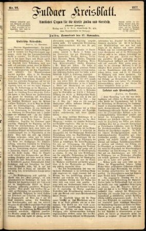 Erste Ausgabe vom Samstag, den 17. November 1877.