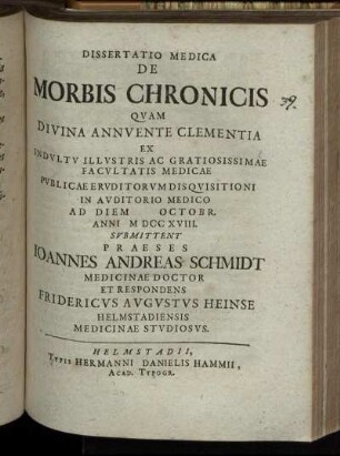 Dissertatio Medica De Morbis Chronicis