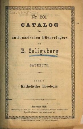 Antiquariats-Katalog. 231. 1895