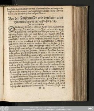 Von den Finsternussen vnd von deren alles theils würckung/ so viel auff dieses 1581. Jar zu vermuten.
